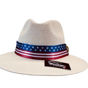 Beige Panama Hat Beristain size Medium Men & Women NEW, 4th of July, USA Flag